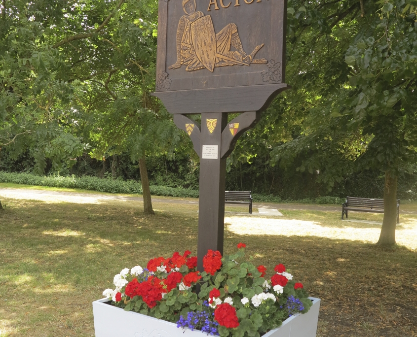 Village Sign with planter created for the Queen's Jubilee 2022